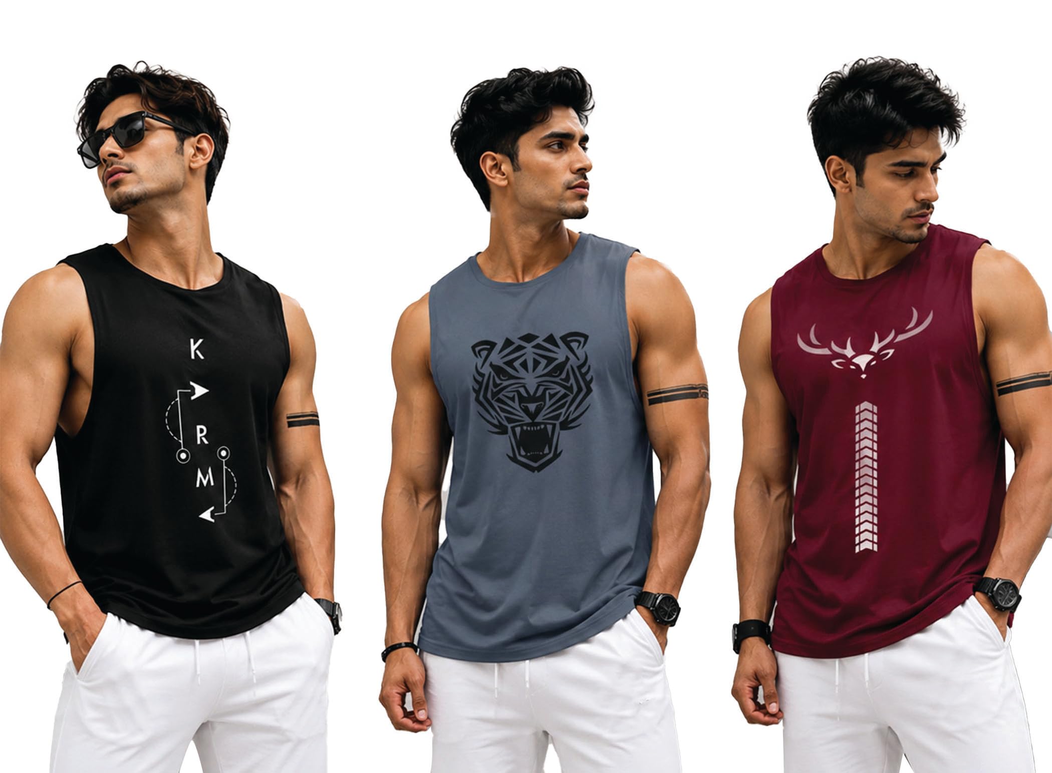 ausk Men Vest || Gym Tshirt for Men || Lion Printed Sleeveless Regular Fit T Shirt for Mens-picture-33