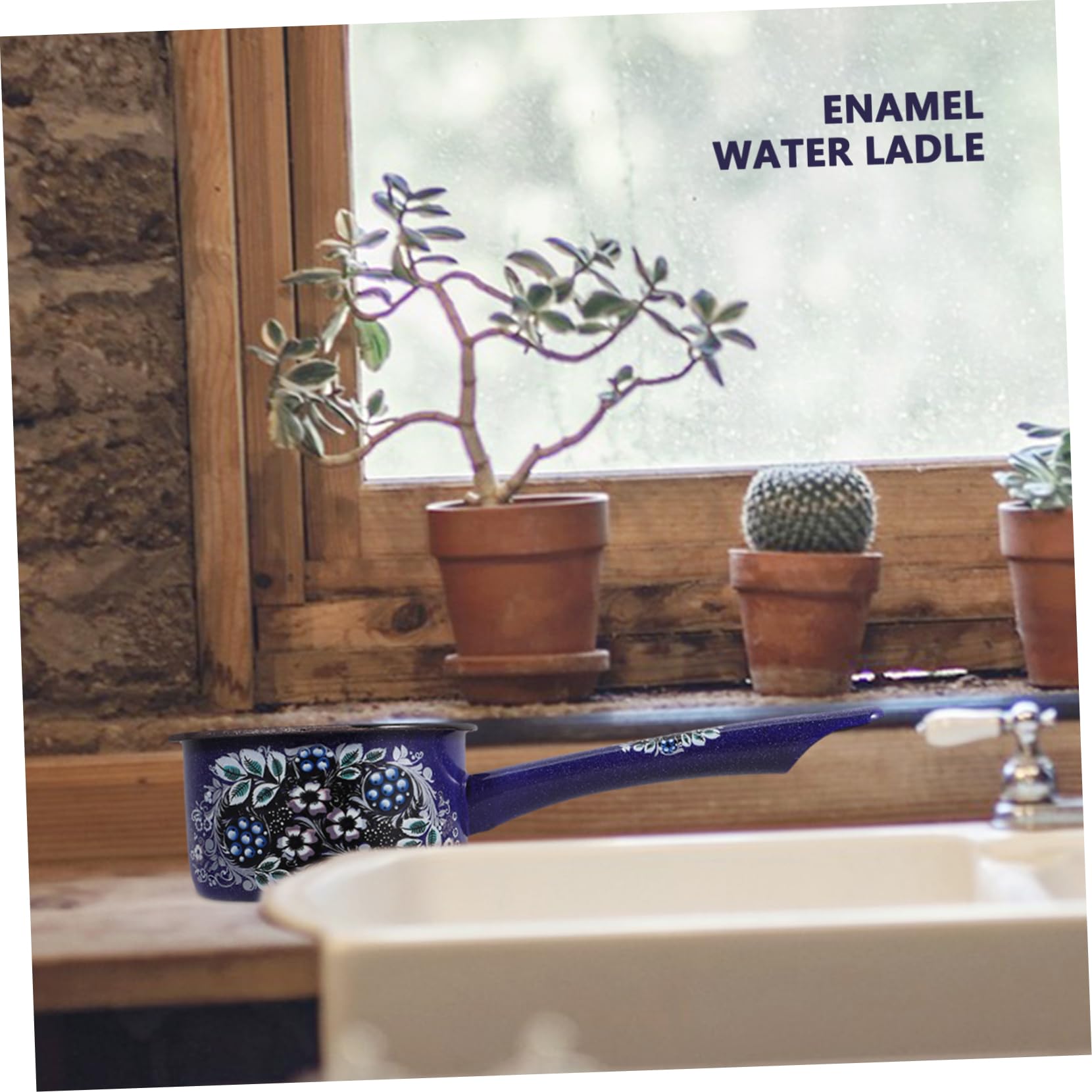 Vintage Emaille Wasserkelle Blau mit Griff, 1 Stück | Klein für Küche und Restaurant, Geeignet für Wasser und Früchte, Ergonomisches Design