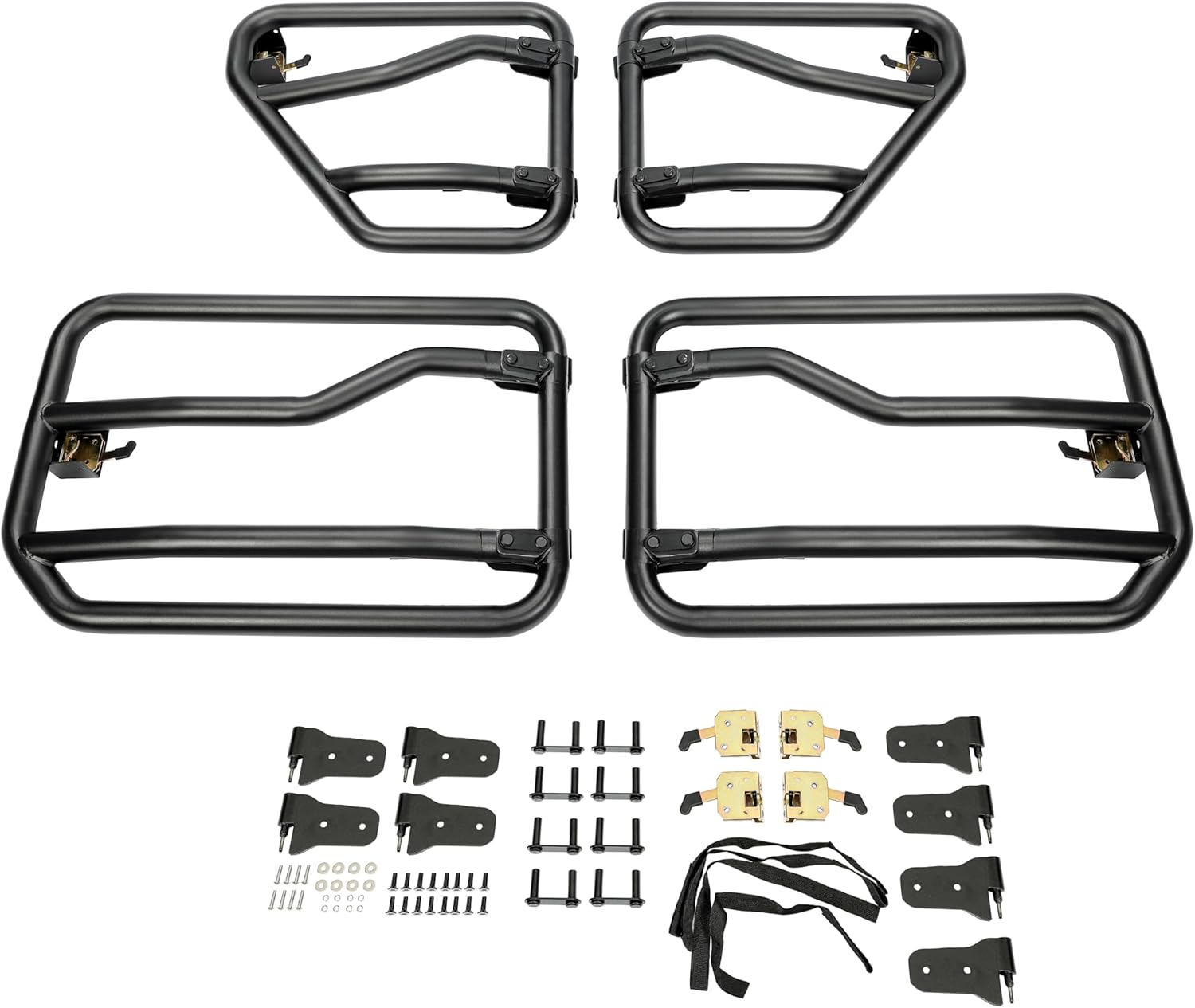 ALMULOO Tubular Half Doors Compatible with 2018-2024 Jeep Wrangler JL 2020-2024 Jeep Gladiator 4-Doors Set of 4 Front & Rear Round Tubes Off-Road Style Black Powder Coated Steel Left & Right
