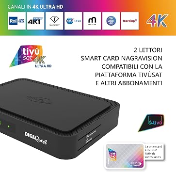 DIGIQUEST Combo 4K Tivùsat Q90 DVB-T2, DVB-S2, Black, HDMI, 2 USB Ports, Wally Receiver Included