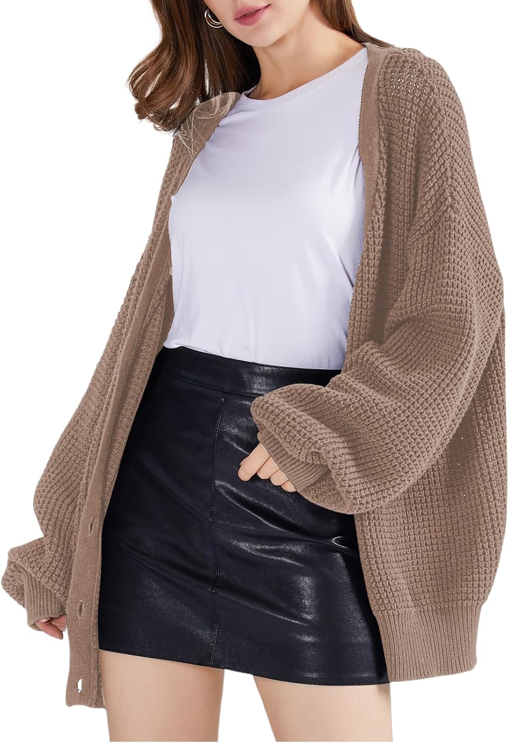 QUALFORT Cardigan Sweaters for Women 100% Cotton Button-Down Oversized Knit Outerwear Fall Tops for Women 2026 - Image 5