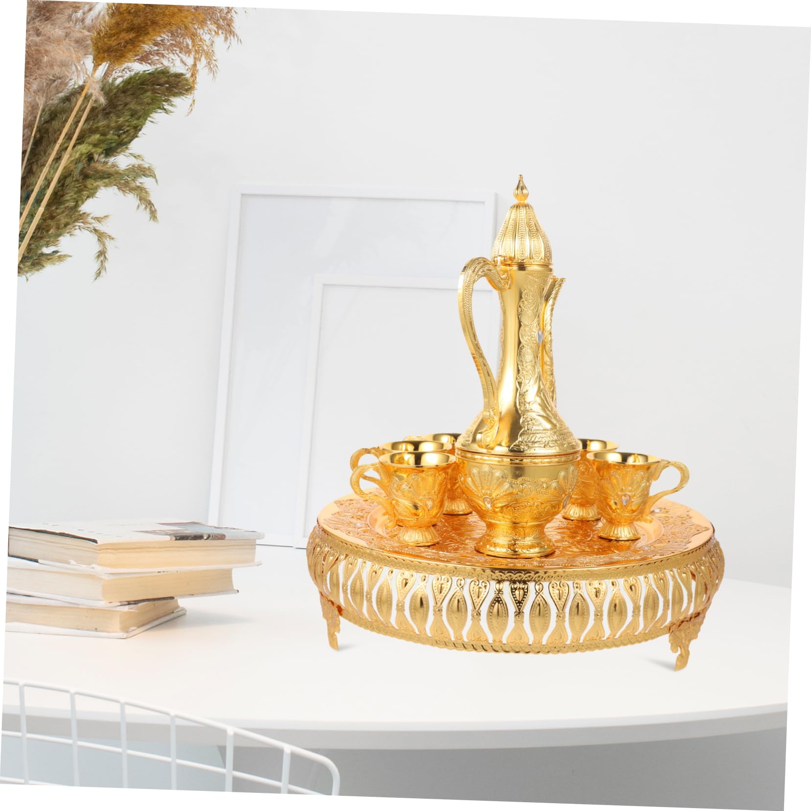 VINTORKY 1Set Decorative Wine Pot and Cup Set Turkish Tea Pot with Metal Cups Design for Home for Weddings Father Day and Special Occasions