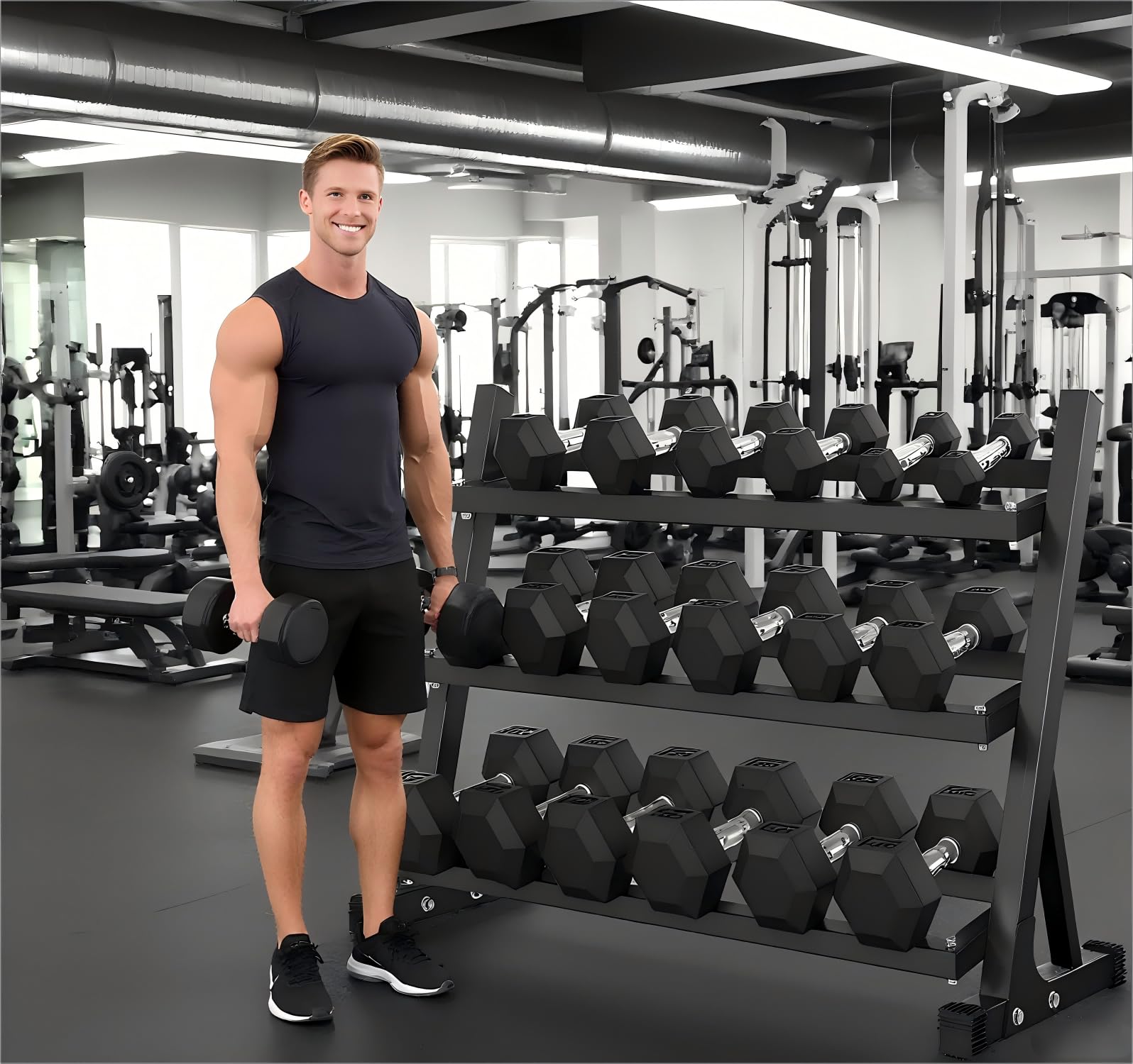 5-50 lbs Hex Dumbbell Weight Set With Rack for Home Outdoor Gyms 6-10 Pair Rubber Exercise Fitness Nonslip