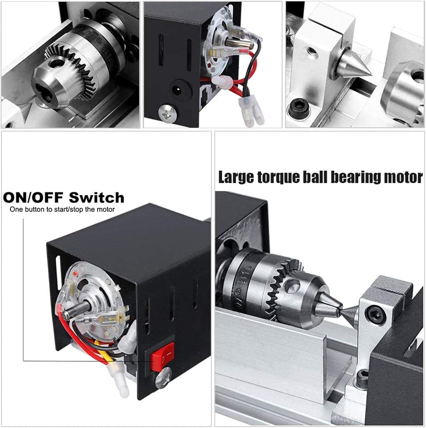 Mini Lathe Beads Polisher Hine, DC 24V 100W Mini Lathe hining for Table Woodworking Wood DIY Tool Lathe Set with Power Adapter