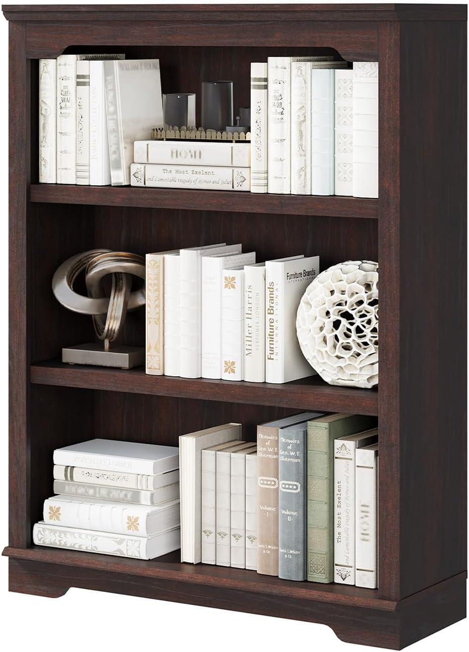 HIFYOBRO 3 Tier Bookshelf and Bookcase, 31.5" Wide Wooden Book Shelf, Freestanding Qpen Display Storage Bookshelves for Study Room, Home Office, Living Room(Chery) - Image 8