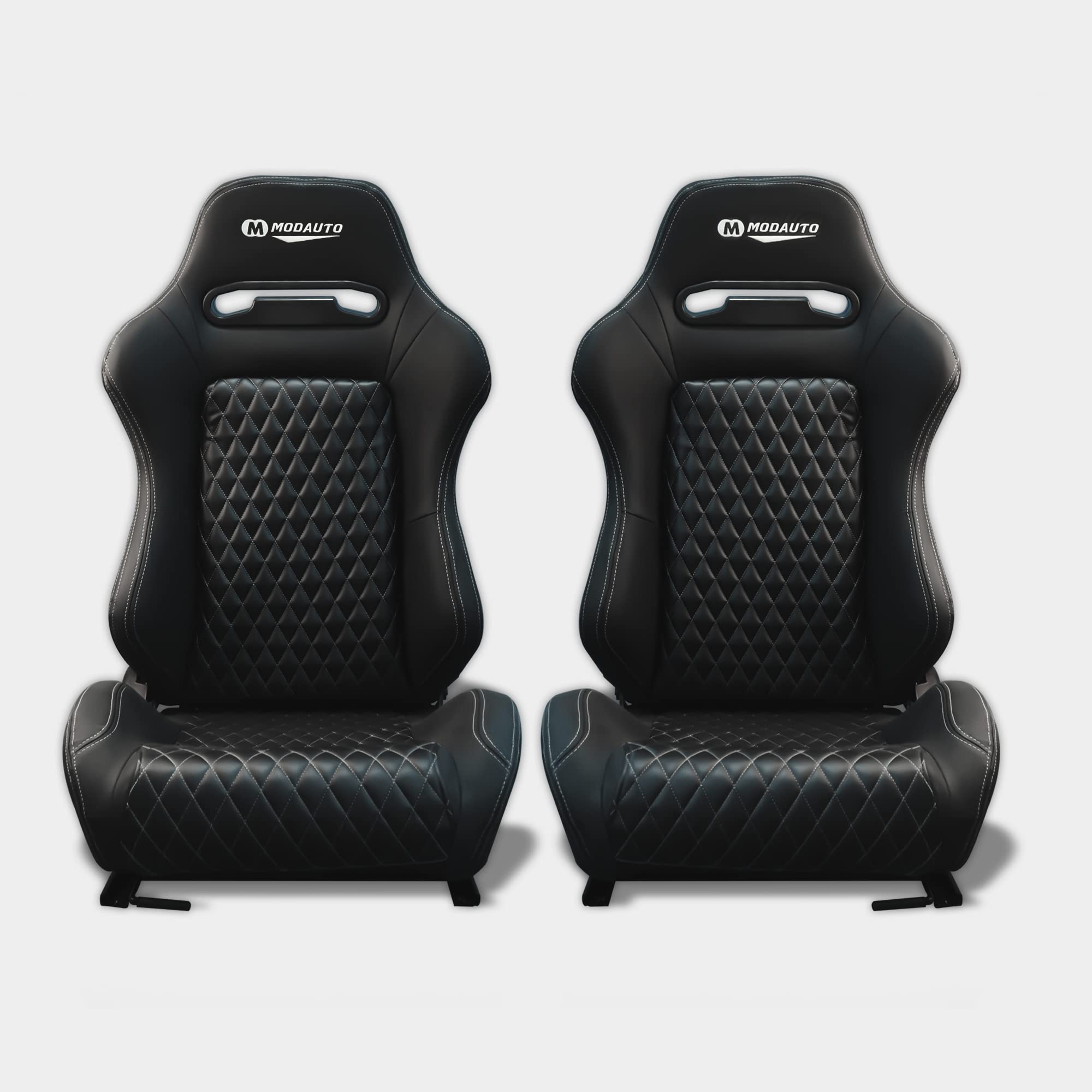 M MODAUTO Asiento Deportivo Coche,Semibaquet Deportivo Ajustable,Adaptable para Coches,Ríeles Incluidos,para Coche y Simulador de Conducción,Modelo M-N590L,Negro y Costura Blanca Logo