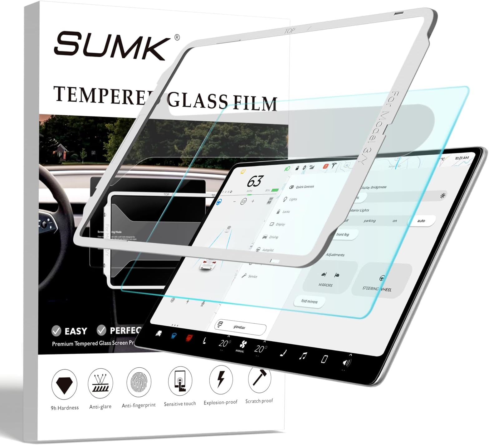 15 inch Screen Protector for Tesla Model Y /3 Accessories (No for 3 Highland & Y Juniper), [9H & Anti-scratch & Fingerprint] Front Protector for Model Y (2020~2024) Model 3 (2017~2023) - Glossy