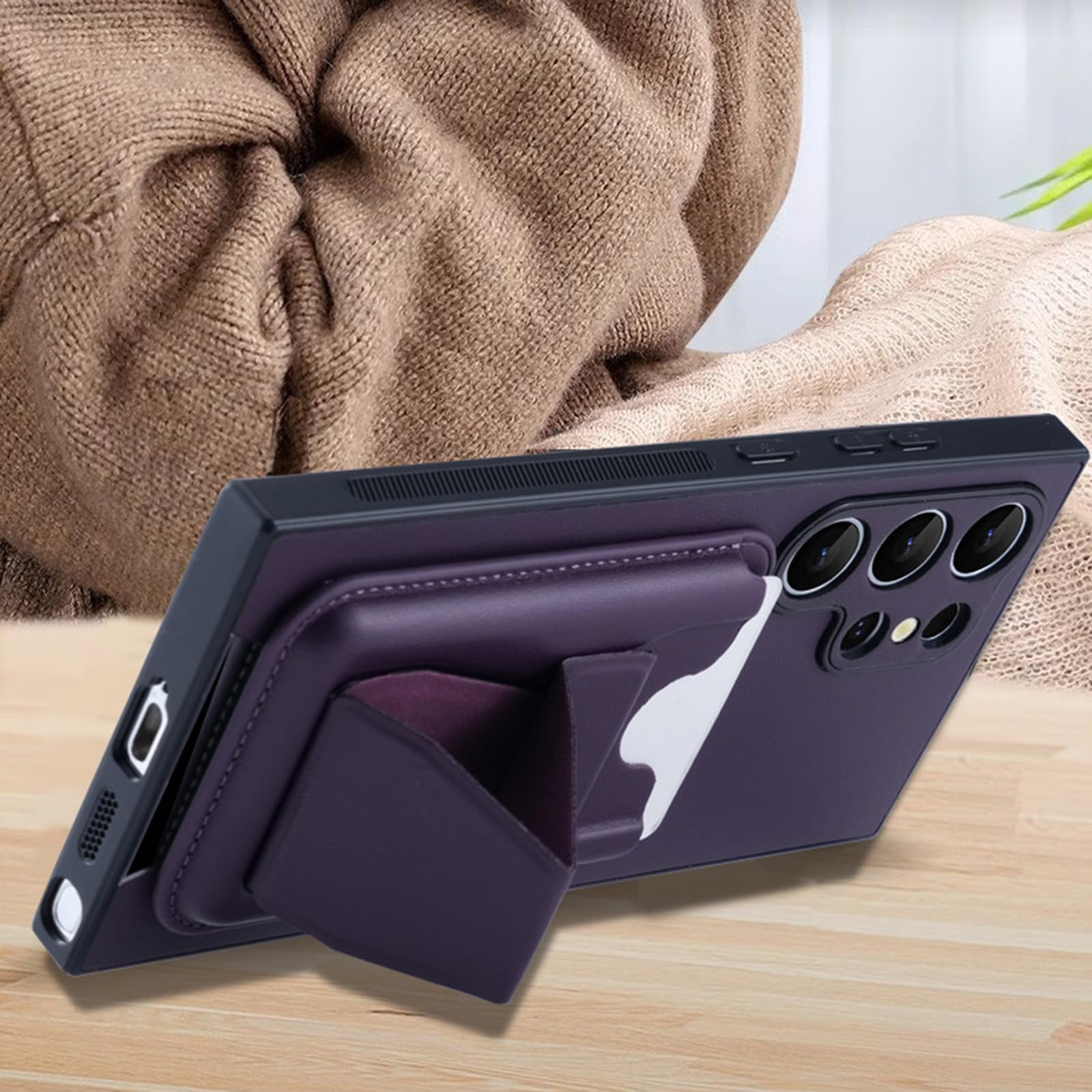 Etui do Samsung Galaxy S25 Ultra/S25 Plus/S25, tylna kieszeń na karty, ochrona przed upadkiem, skóra wąska obudowa, ochrona aparatu, etui stojące, czarne, S25