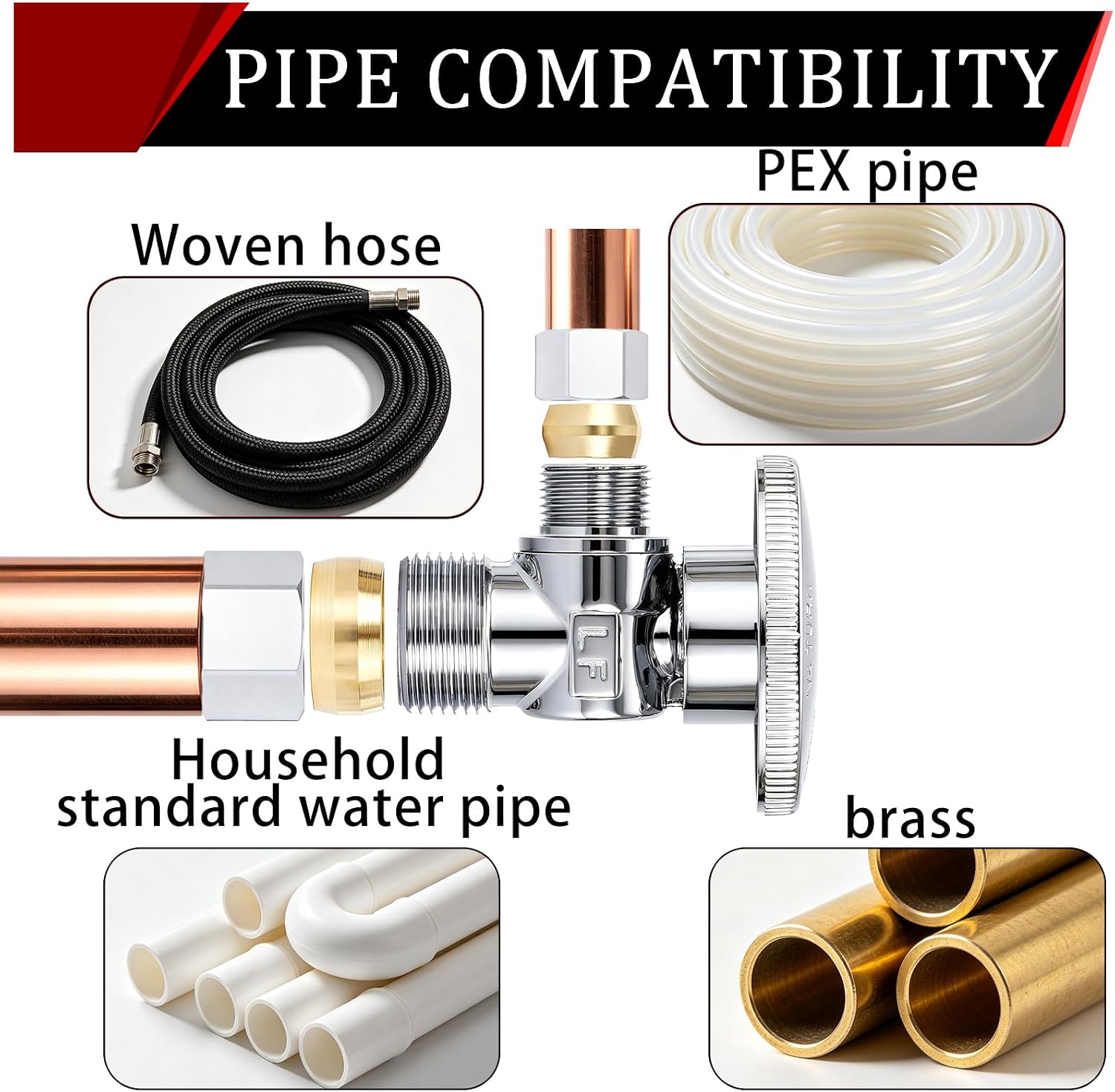 1/4 Turn Angle Stop Shut Off Valve, 5 Pcs Toilet Kitchen Sink Angle Stop | Angle Stop Shut Off Valve Quarter Turn, Water Pipe Toilet Bathroom Sink Shut Off Valve Sweat 3/8 to 5/8, Chrome Plated Brass