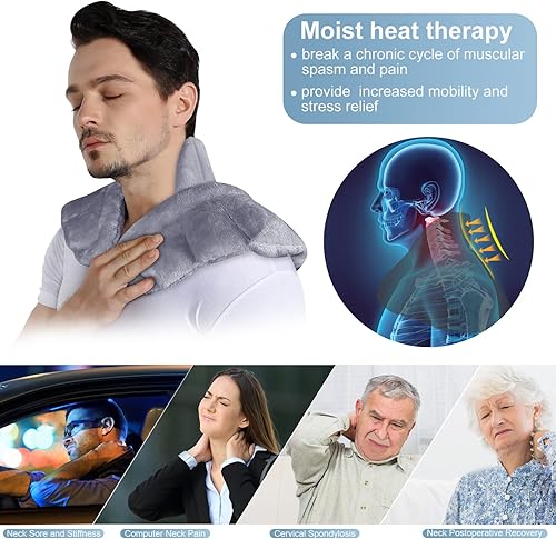 Miniatura 4 de REVIX Almohadilla térmica para microondas para cuello y hombros y almohadilla térmica para microondas para la espalda, envoltura de cuello calentada