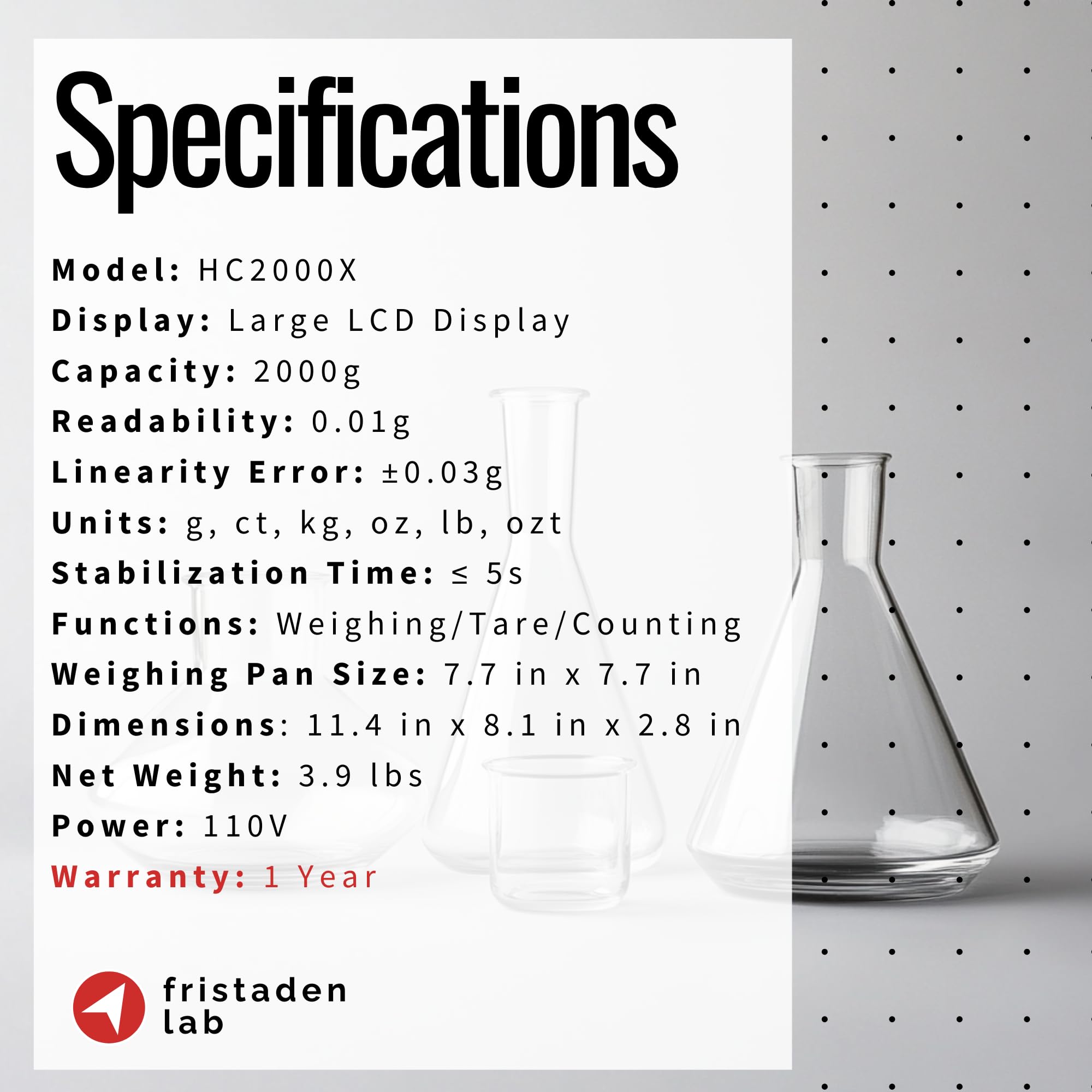 American Fristaden Lab - Bilancia analitica di precisione (2000 g x 0,01 g, certificato di calibrazione)
