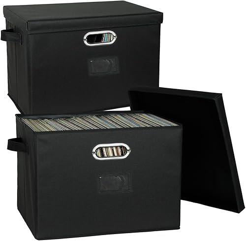 Cajas de almacenamiento de discos de vinilo de 12 pulgadas con tapas y asas, elegante y práctico organizador de discos LP para más de 100 discos Cajas de almacenamiento de discos de vinilo de 12 pulgadas con tapas y asas, elegante y práctico organizador de discos LP para más de 100 discos