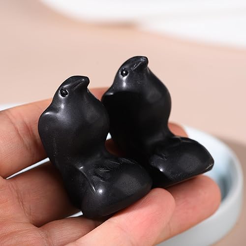 Miniatura 3 de DZJXBZhu Estatua de bolsillo de Guardián de la suerte tallada a mano de cristal natural de cuervo de obsidiana, estatua de animal de cristal