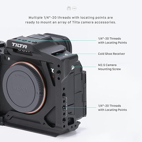 Miniatura 4 de Tilta Half Cage Pro Kit compatible con Sony a7R V, con accesorios de montaje a través de la OTAN, zapata fría y roscas de 14"-20 con pasadores de