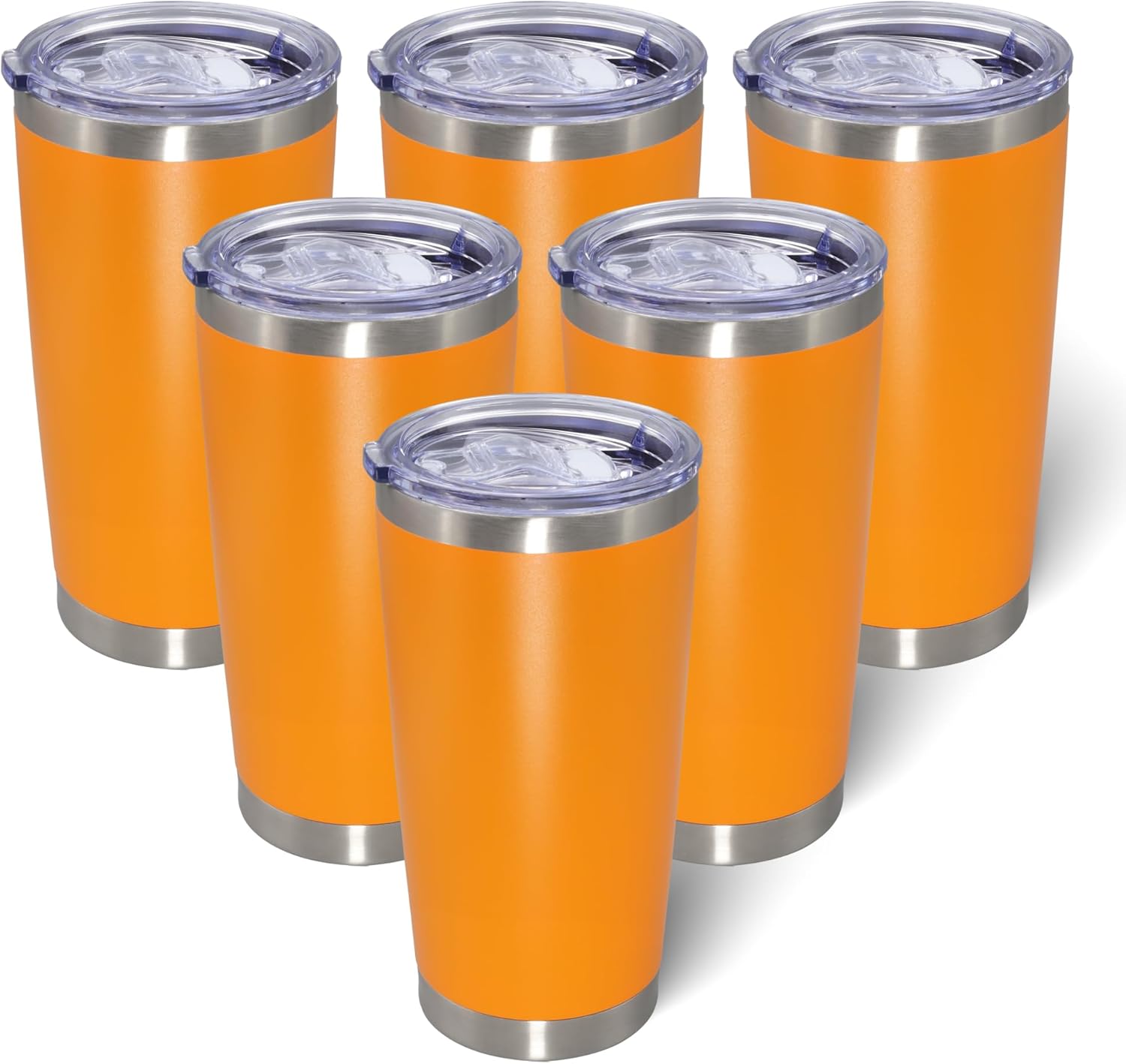 AIANJI 20oz Tumbler Bulk Stainless Steel Tumblers with Lid Vacuum Insulated Double Wall Travel Coffee Mug Powder Coated Tumbler Cup for Hot and Cold Drinks(Orange, 6 pack)