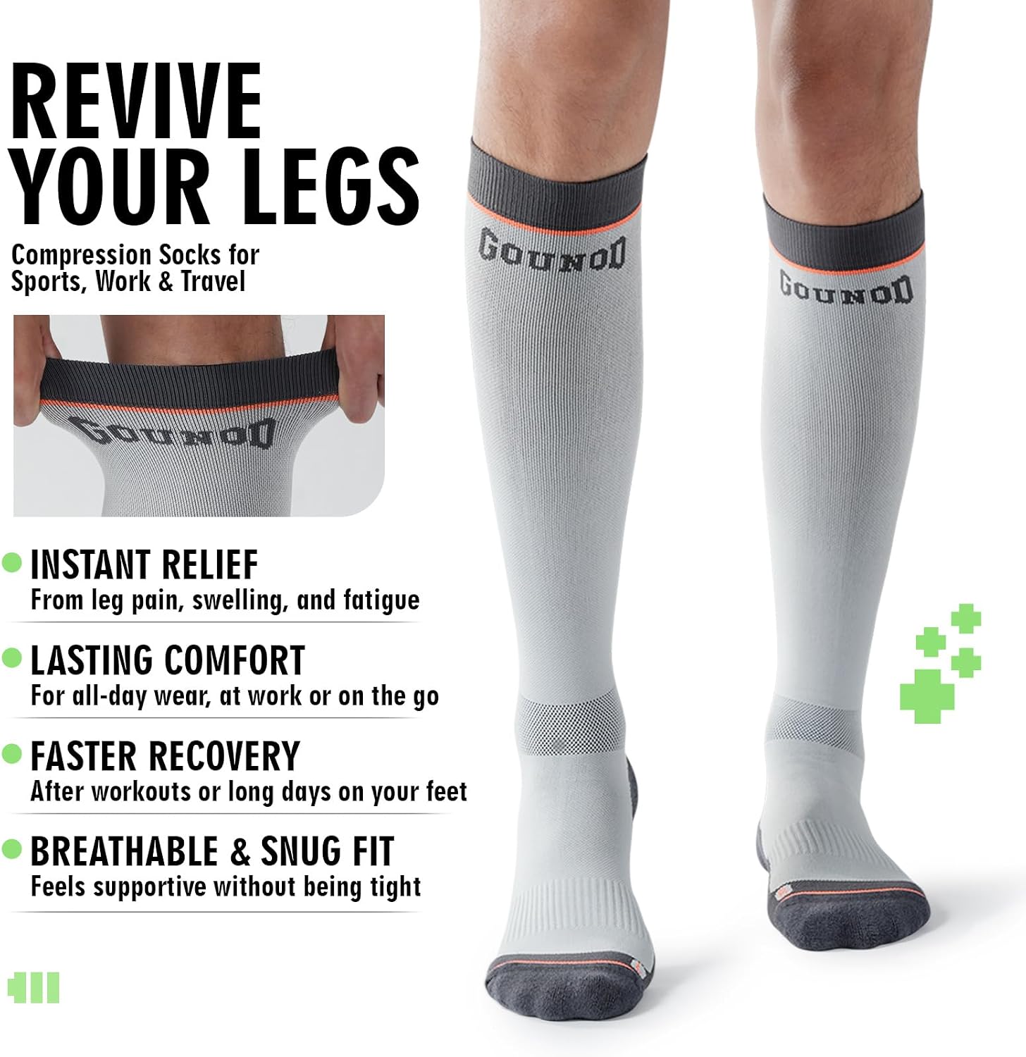 GOUNOD Compression Socks for Women & Men (2 Pairs) 20-30 mmHg - Circulation Support for Athletic, Travel, Nursing