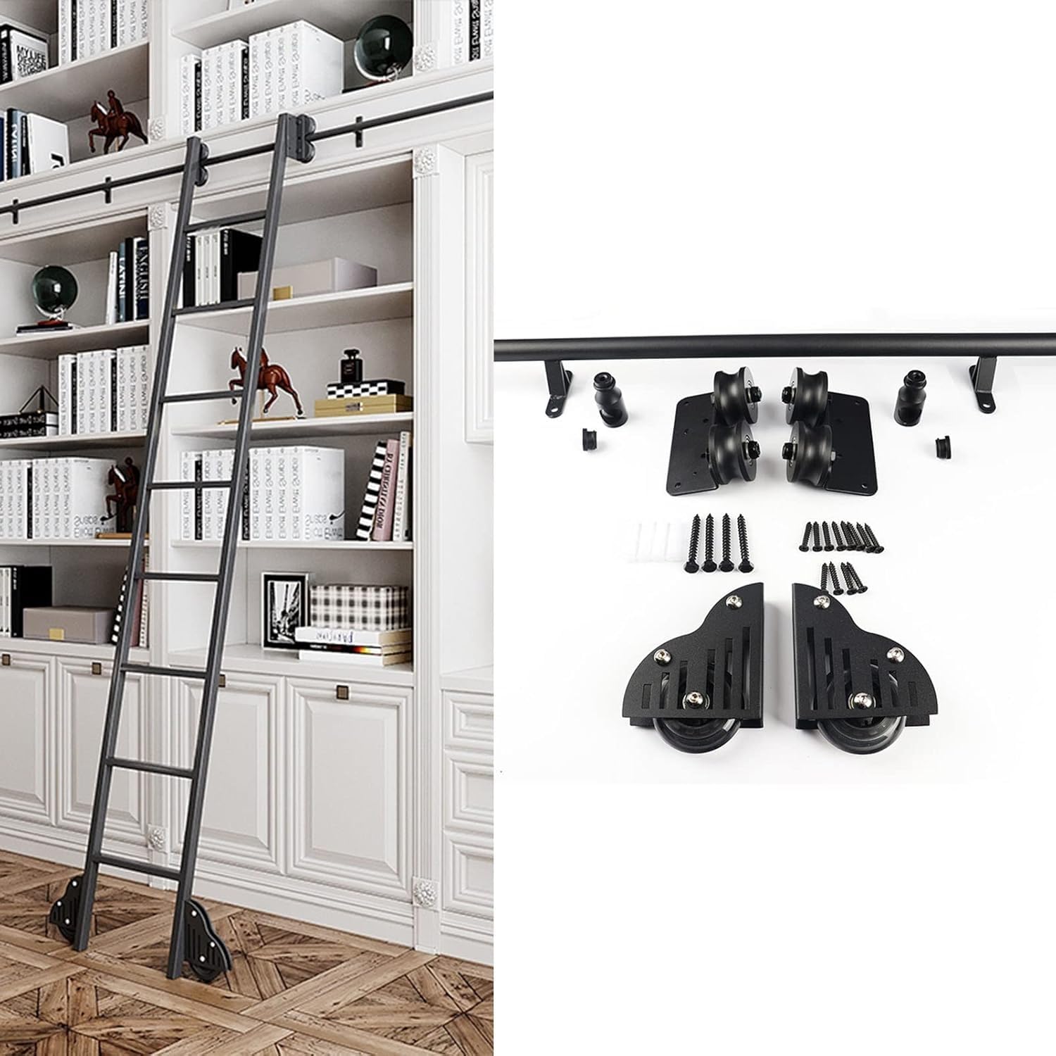 Kit d’échelle coulissante 400cm pour étagère bar et rails coulissants de bibliothèque