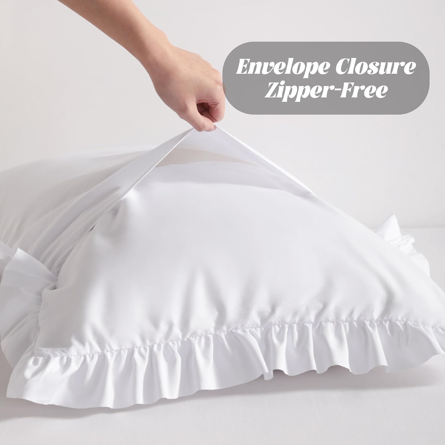 BEDSUM Ruffled Pillow Shams Standard 20x26 Set of 2, Brushed Microfiber Pillowcases with Envelope Closure, Soft Wrinkle-Resistant, White