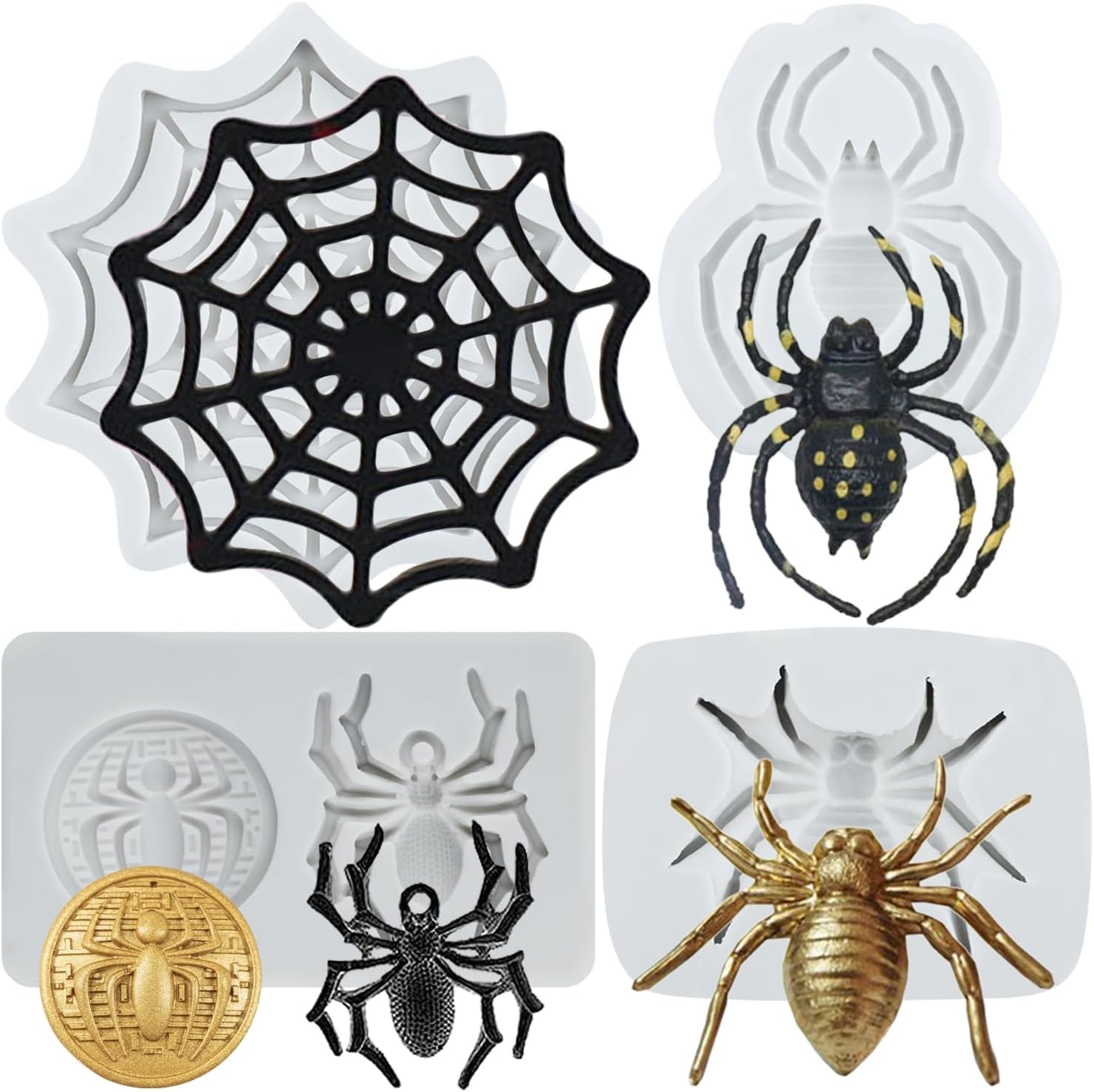 Lingzhi Spider Silicone Mold Spider Web Fondant Molds For Cake Decoration Cupcake Topper Chocolate Polymer Clay Candy Gum Paste Set of 4