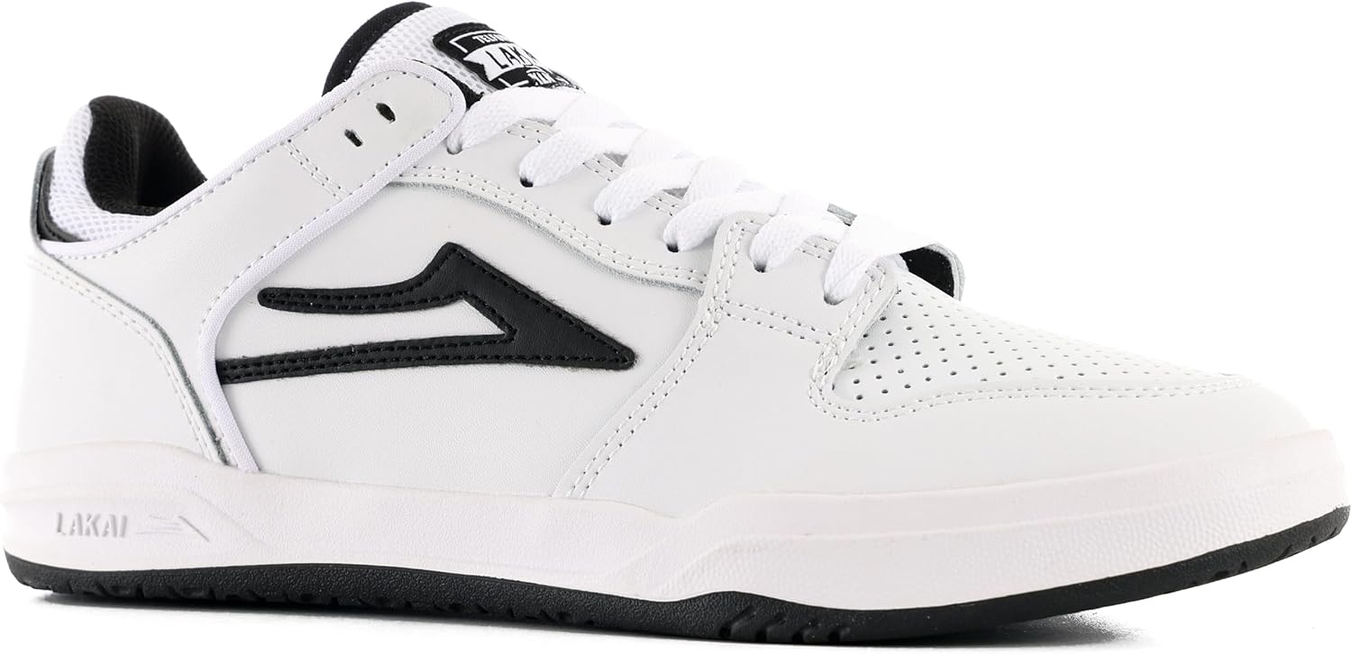 Lakai Telford Low Men’s Skate Shoes – White/Black Leather Skateboarding Shoes for Men – Size 13