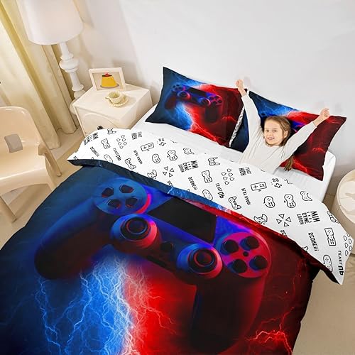 Miniatura 3 de Erosebridal - Juego de ropa de cama, individual, con estampado de control de videojuegosrayos, funda de edredón para habitación de