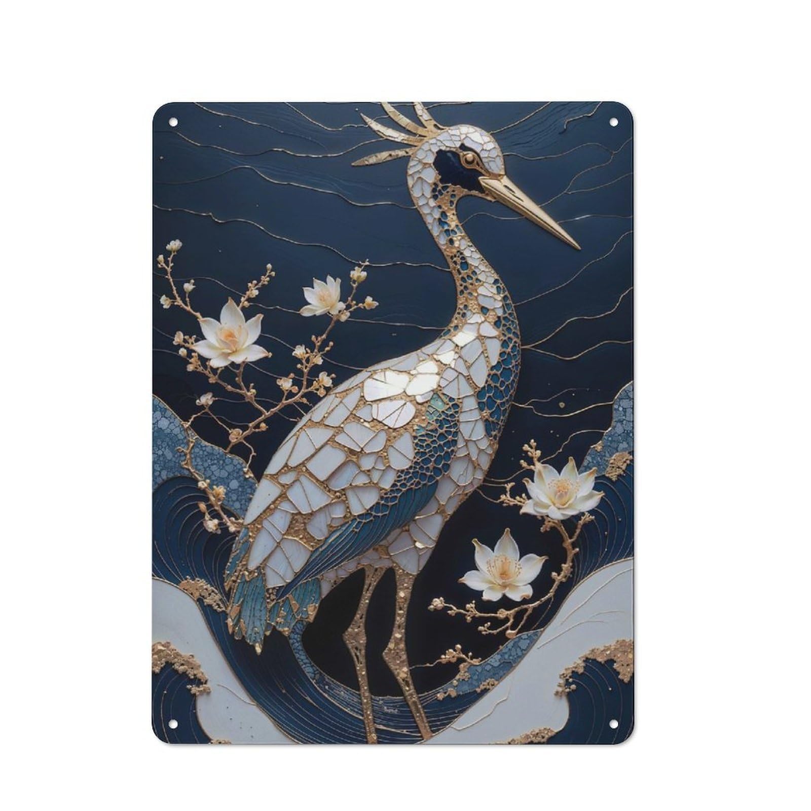 Junmoney Crane Bird Kintsugi Art Tin Wall Plaque 40X30cm With For Living Room Or Hallway, A Decorative Christmas Gift For Hallway Decor Fans