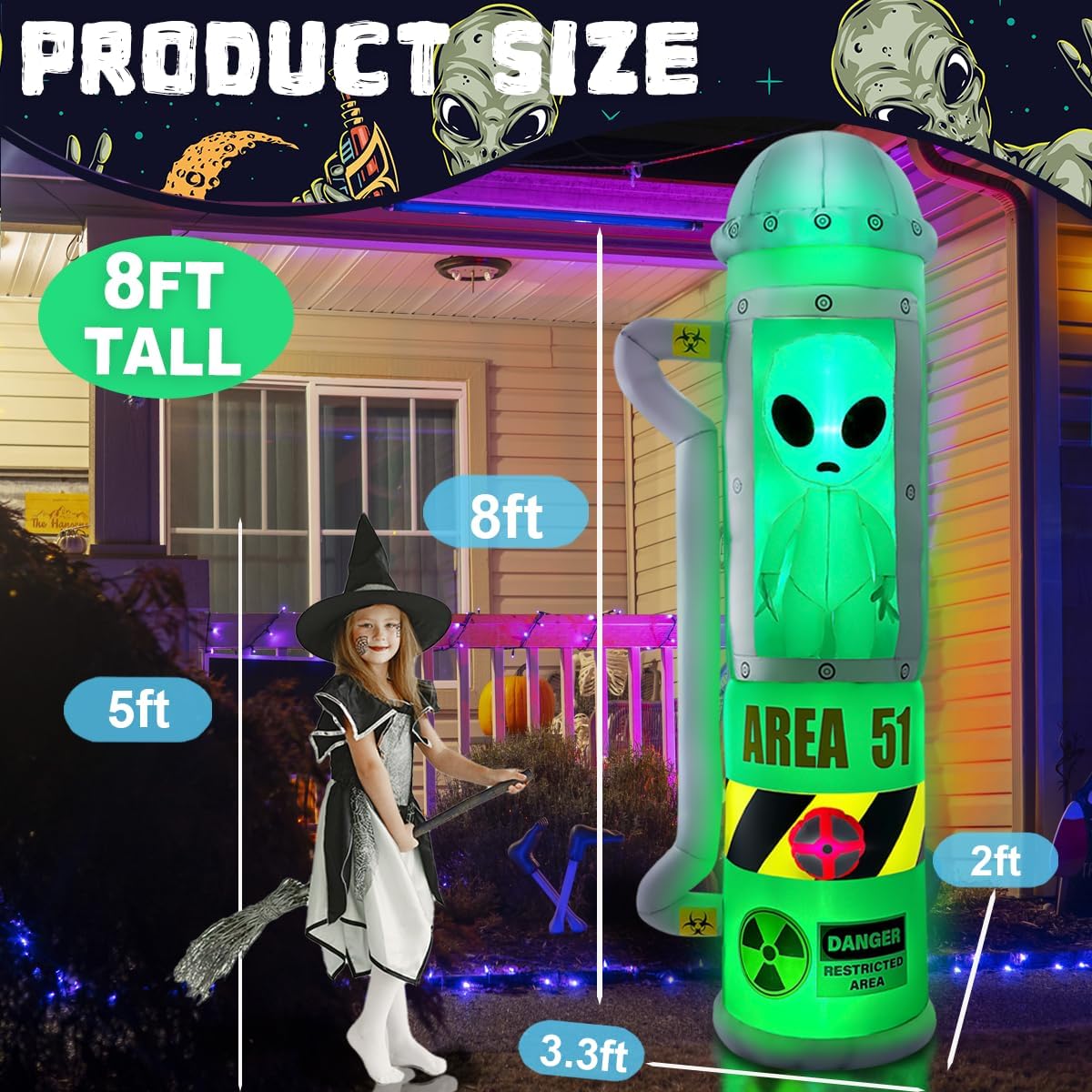 8FT Halloween Inflatables Outdoor Decoration, Alien Inflatble Halloween Decor Outdoor Built-in LED Lighted Blow Up Decoration Home Yard Outdoor Indoor Garden Lawn Decor