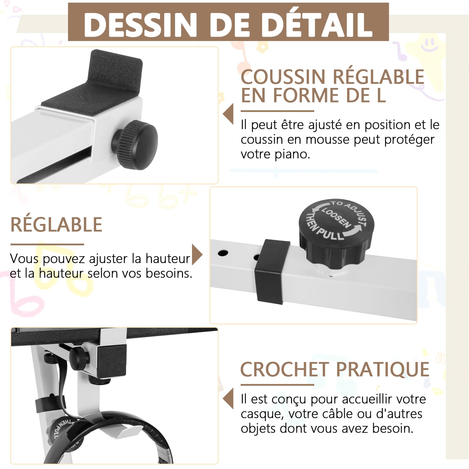 OUUTMEE - Soporte universal para teclado para piano electrónico, 54-88 teclas | 4 ruedas cerradas, altura ajustable (55-87 cm) y anchura (56,5-90,5 cm), estilo Z resistente, blanco