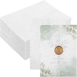 60 Pack Floral Vellum Jackets for 5x7 Invitations, Pre-Folded, 115Gsm | Translucent Floral Vellum Wraps, Thick 115Gsm Paper, Fits 5x7 Invitation Cards, Ideal for Weddings, Showers and Parties