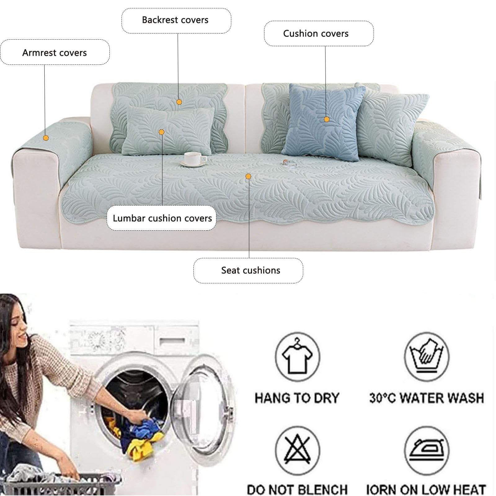 Housse Canapé Matelassée,Housse Canapé D'angle pour Sectionnel Forme de L | Housses Canape Protège Canapé Antidérapant Couvre Canapé Coussin de Canapé pour Salon Animaux et Décoration,Blue,110x160cm