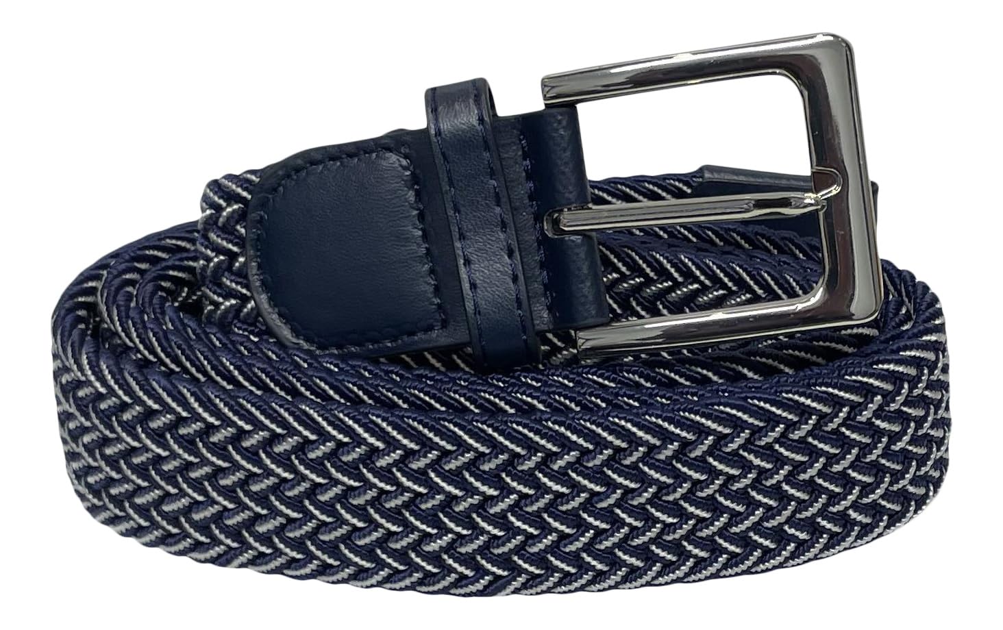 SoBo LEATHER Stretchy Belts for Men & Women, 6 Colours, Elastcated Belt, Braided Belts, Unisex, Waist 28-44 inch (Blue & White, L/XL)