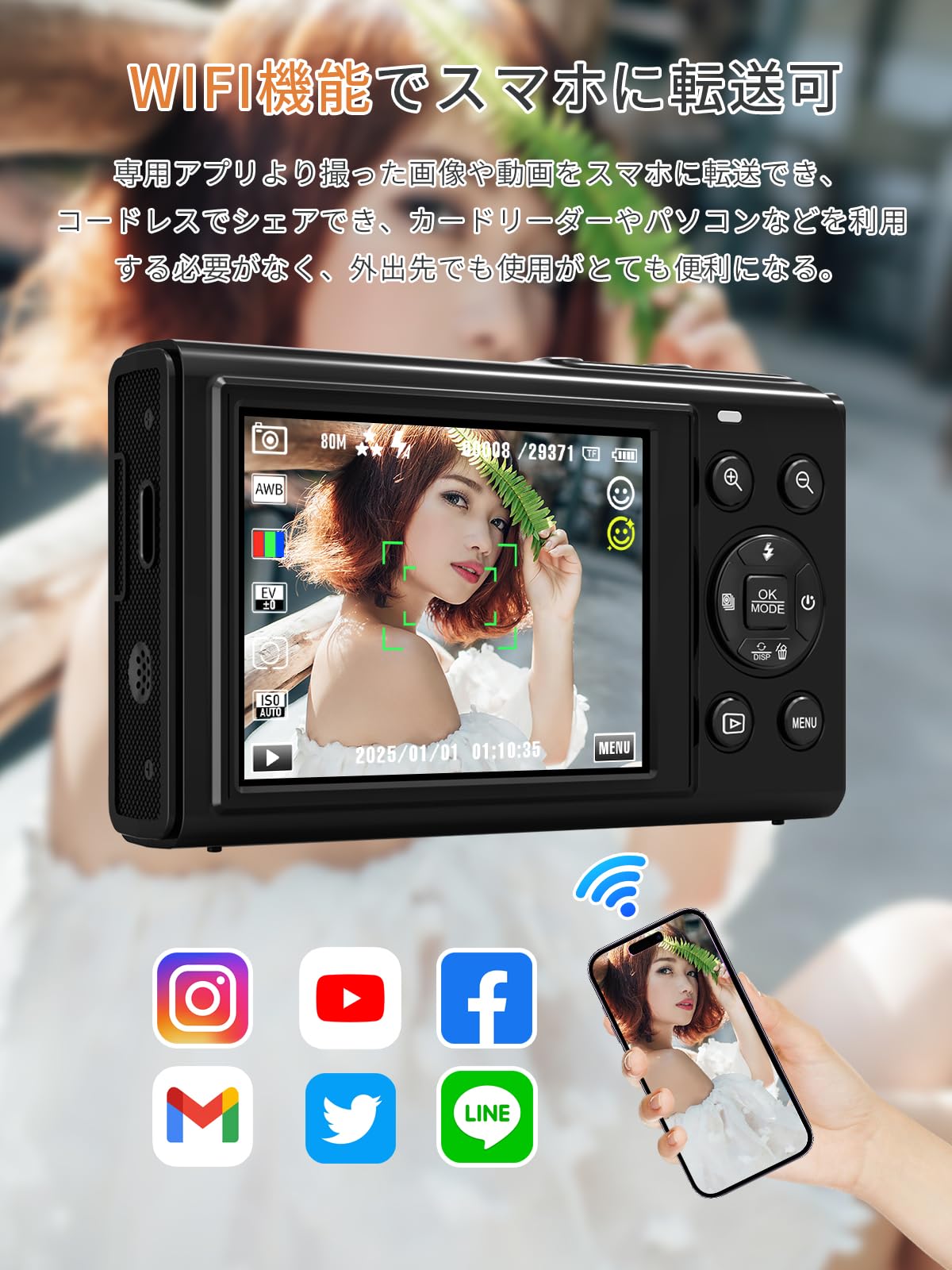 Amazon | AiMike 5K デジカメ スマホに送れる デジタルカメラ WIFI転送
