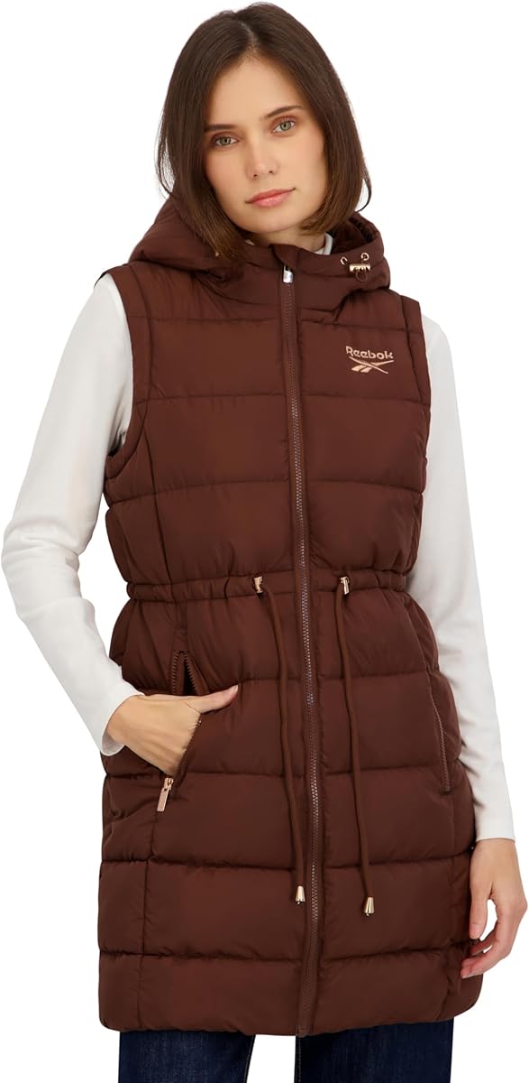Chaleco acolchado largo con capucha para mujer