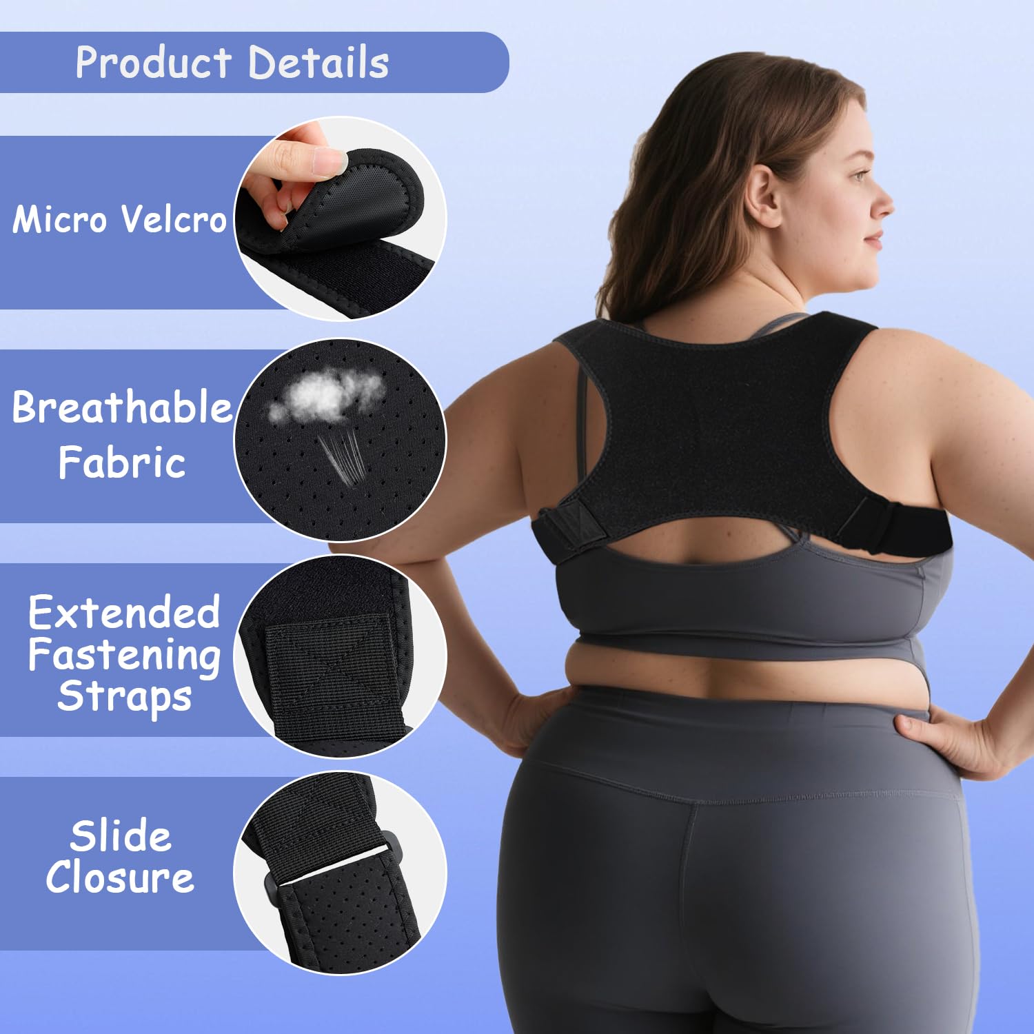 King Mills Plus Size Back Brace for Women & Men, 3XL to 6XL | Breathable, Posture Corrector, Adjustable Support, For Big & Tall