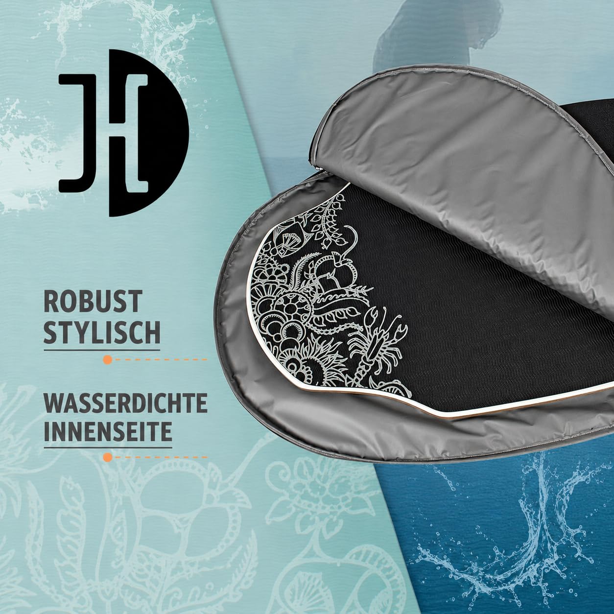 JUCKER HAWAII Skimboard Tasche für Skimboards bis 119 cm x 59 cm mit wasserdichter Innenseite und abnehmbarem Schultergurt, Skimboard & Travelbag mit Tragkraft bis 15 kg