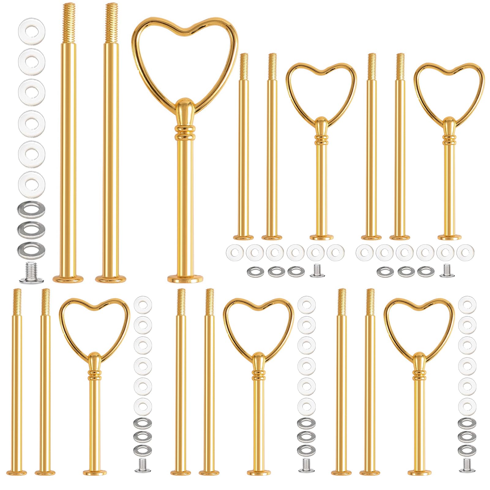 Pasdrucn 6 Pcs Cake Stand Fittings,3 Tier Cake Plate Display Holder, Centre Handle Round Hardware RodParty, Party Pastry Serving Platter Food Display Stand, Heavy Duty Metal Cake Plate Stand, (Gold)