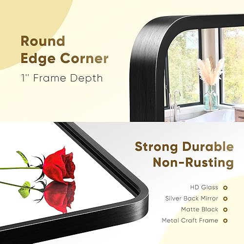 Miniatura 2 de ZENY Espejo de baño con marco de metal negro para pared, espejo rectangular de montaje en pared de 24 x 36 pulgadas, espejo de tocador, espejo de
