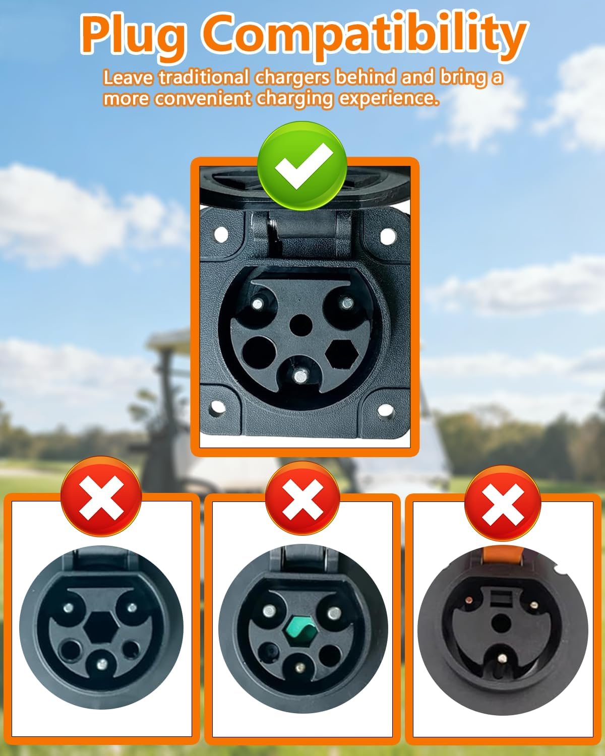 Charging Power Cord Assembly Fits for Evolution ICON Golf Carts,110V-240V 16A 3 pin Golf Cart Charge Plug and 10FT Cable,Replace OEM# 2.04.0620 ST-031016-PT （Plug and Play）