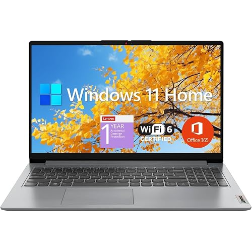Lenovo IdeaPad 1 Student Laptop, 15.6" FHD Display, Intel Dual Core Processor, 8GB RAM, 128GB SSD + 128GB eMMC, 1 Year Office 365, Wi-Fi 6, SD Card Reader, W11H, Grey, Additional 1 Yr ADP