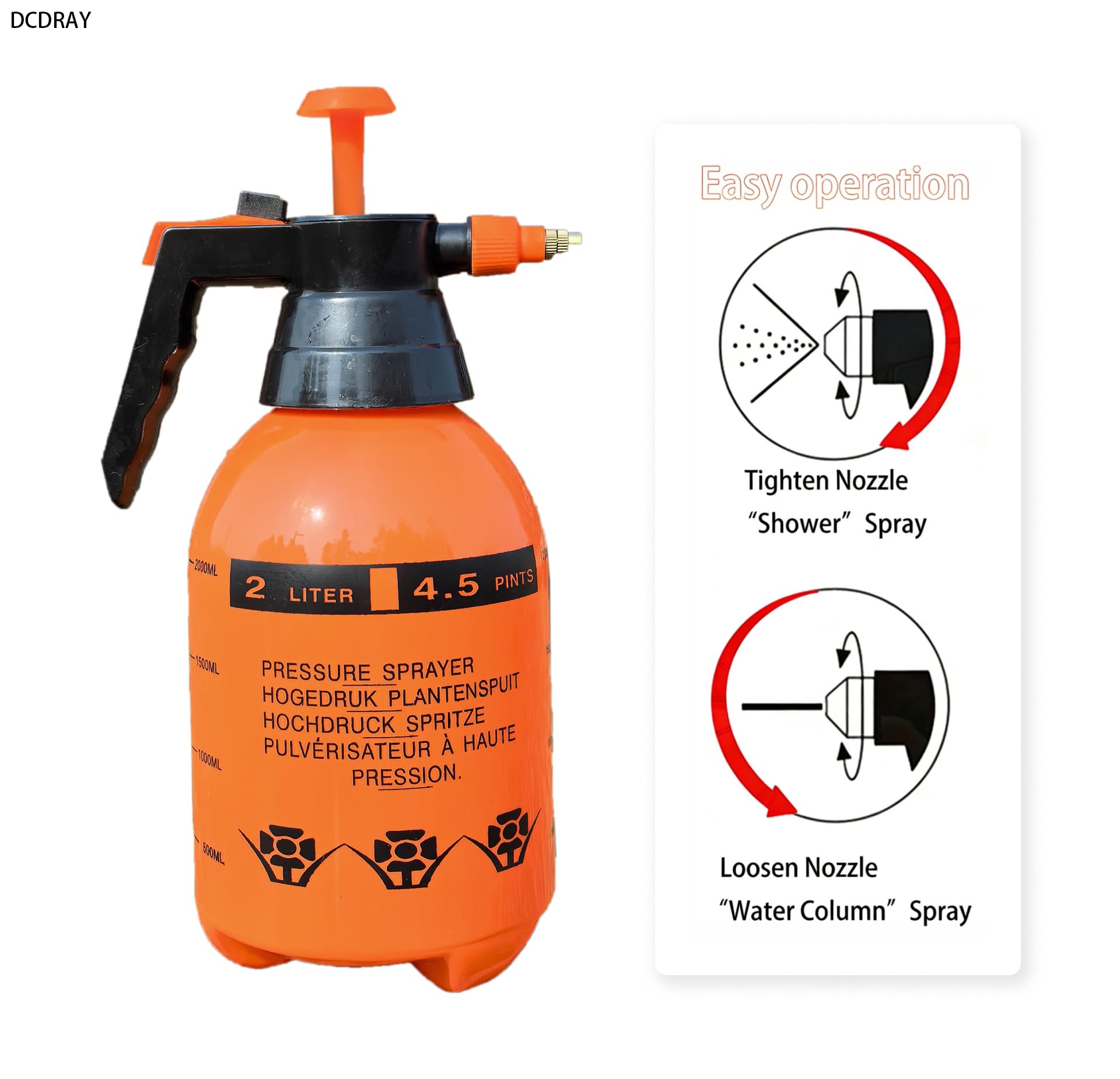 2L Handheld Garten Pumpsprüher 0,5 Gallonen Wassernebel Sprühflasche für Pflanzen mit verstellbarer Messingdüse Orange