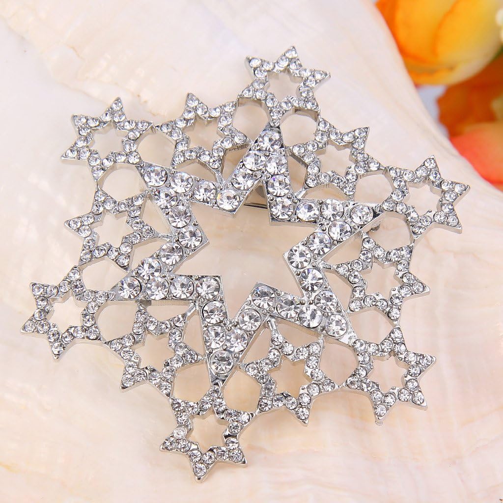 EVER FAITH Women's Austrian Crystal Hollow-Out Star Snowflake Flower Brooch Pin Clear - Image 3