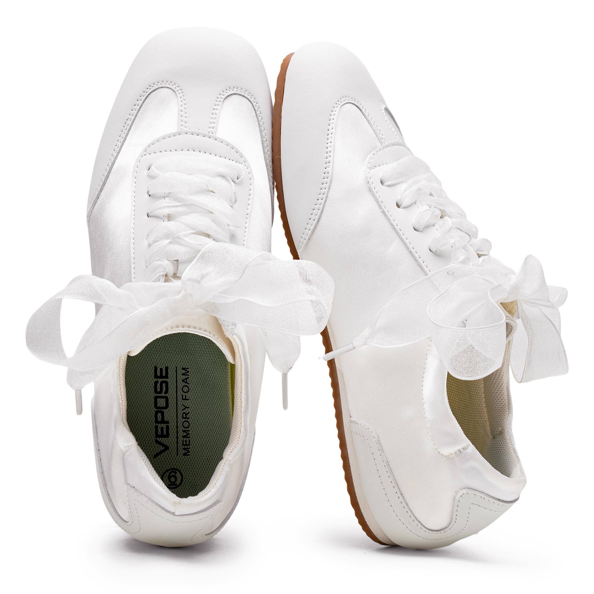 Women's Square Toe Ballet Sneakers, Dressy Satin Lace-Up Trainers