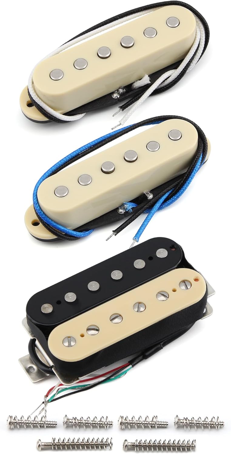 FLEOR Alnico 5 Staggered Pole Single Coil Pickups and High Output Humbucker Pickup SSH Set,Zebra