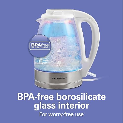 Miniatura 4 de Hamilton Beach Hervidor de té eléctrico de 1.7L, caldera de agua y calentador, filtro de malla integrado, apagado automático y protección para