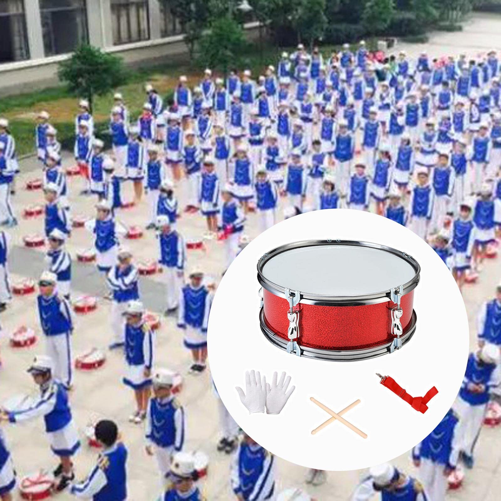 11inch Snare Drum with Adjustable Strap Professional Percussion Instrument Musical Instruments for Teens Birthday Gifts, Red