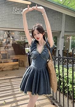 Amazon.co.jp: Vネックキャミソールワンピース夏の フレンチ