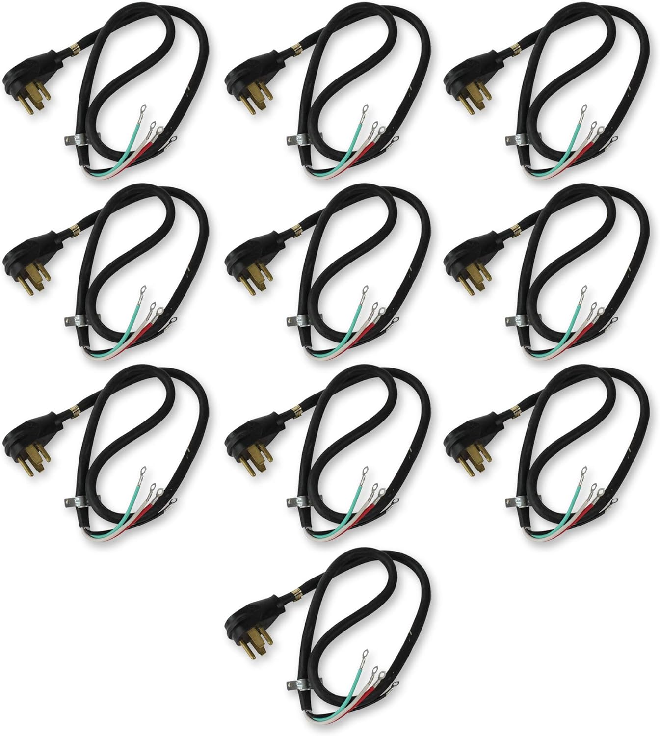 Appliance Pros AP-PT400L 4ft 30-amp Replacement 4 Prong Dryer Cord with Ring Terminals and Adjustable Strain Relief Bracket, Compatible with W10834027 and Several Major Appliance Brands - Pack of 10