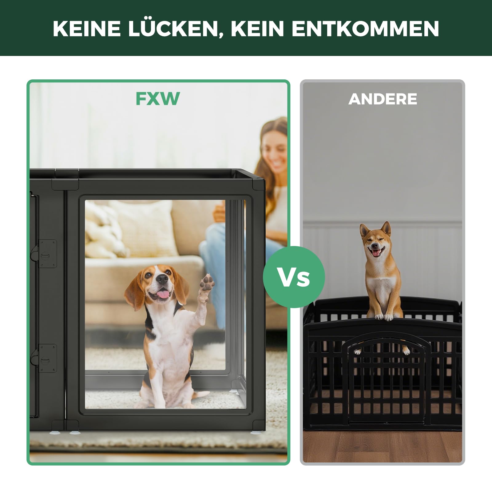 fxw AuraSpace - Patio de juegos para perros de tamaño mediano, acrílico, 35 pulgadas, 12 paneles, color negro