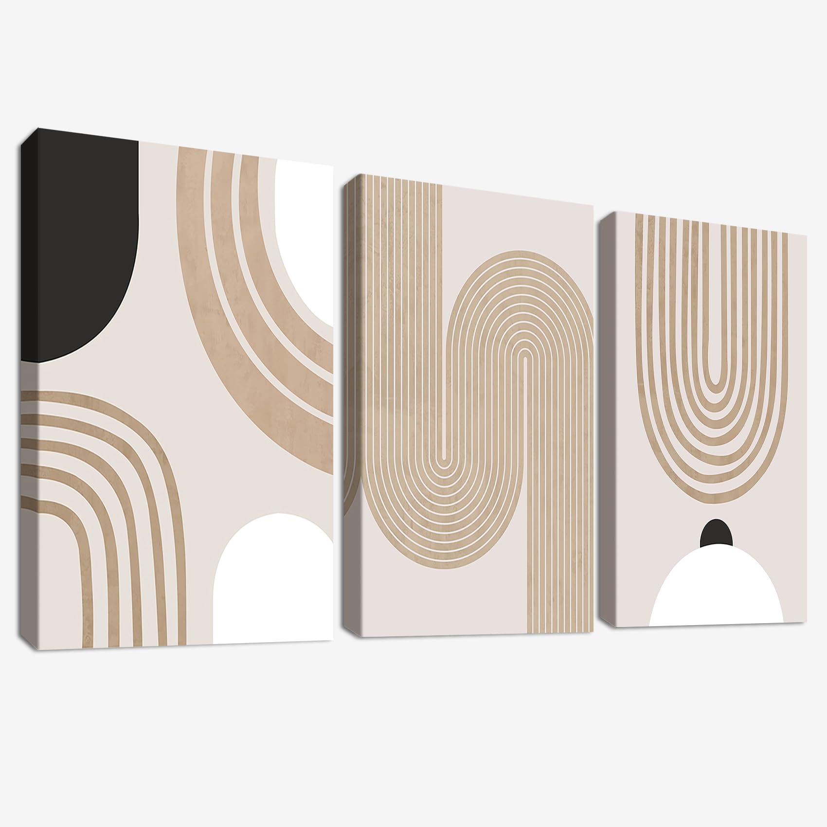3 Pcs Boho Minimalista Abstracto Marco de madera Cuadro Moderno Beige Caramelo Geométrico Mid Century Lienzo Decorativos Pintura Imagen Cuadros Decoracion Salon Dormitorios Pasillo Baño 30cmx40cmx3