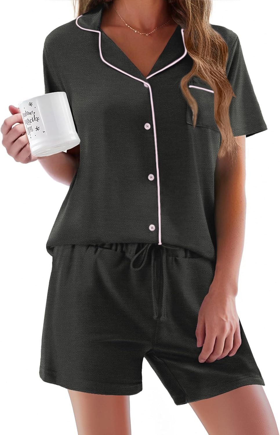 Ekouaer Pajamas Set for Women Short Sleeve Sleepwear Button Down Pjs Soft 2 Piece Lounge Sets XS-XXXL